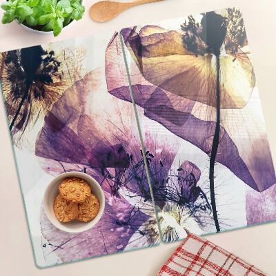Glas skærebræt Blomster i lilla og gule nuancer