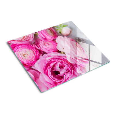 Skærebræt i glas Lyserøde blomster i en buket