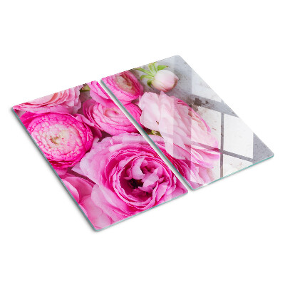 Skærebræt i glas Lyserøde blomster i en buket