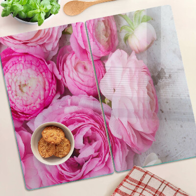 Skærebræt i glas Lyserøde blomster i en buket