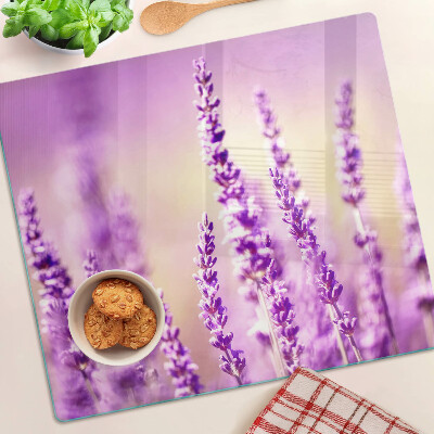 Glas skærebræt Lavendelblomster på en gradient baggrund