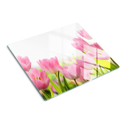 Skærebræt i glas Lyserøde tulipaner i haven