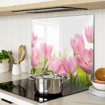 Skærebræt i glas Lyserøde tulipaner i haven