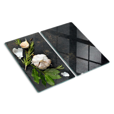 Glas skærebræt Blomster og urter på en marmorbaggrund