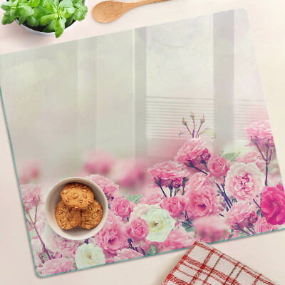 Glas skærebræt Blomsterprint med lyserødt motiv