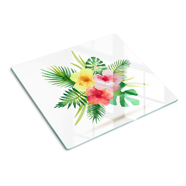 Glas skærebræt Tropiske blomster og blade