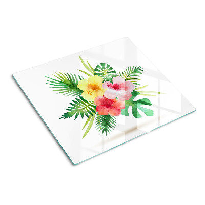 Glas skærebræt Tropiske blomster og blade