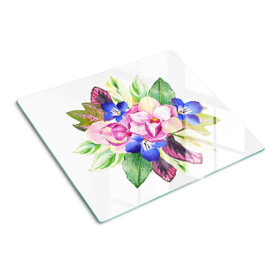 Glas skærebræt Blomstermønster med lyserøde og blå blomster