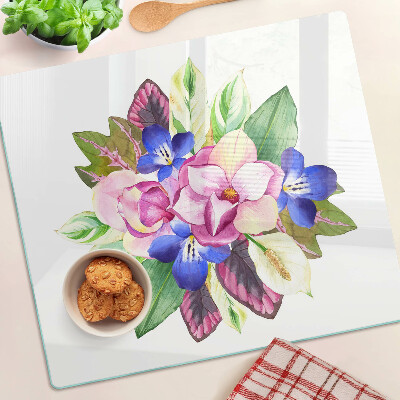 Glas skærebræt Blomstermønster med lyserøde og blå blomster