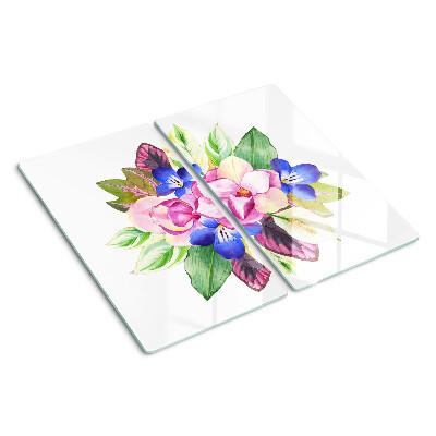 Glas skærebræt Blomstermønster med lyserøde og blå blomster