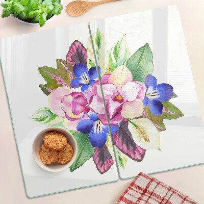 Glas skærebræt Blomstermønster med lyserøde og blå blomster