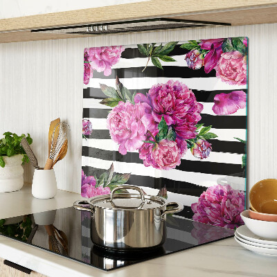 Glas skærebræt Pæonblomster på striber