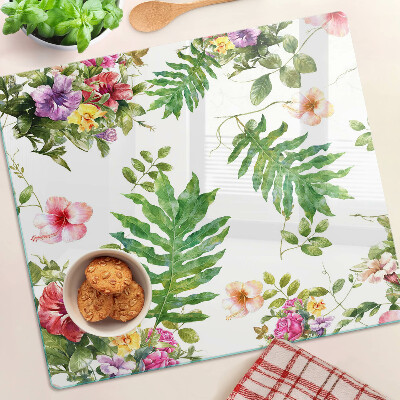 Skærebræt i glas Blomstermønster med blade