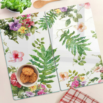 Skærebræt i glas Blomstermønster med blade