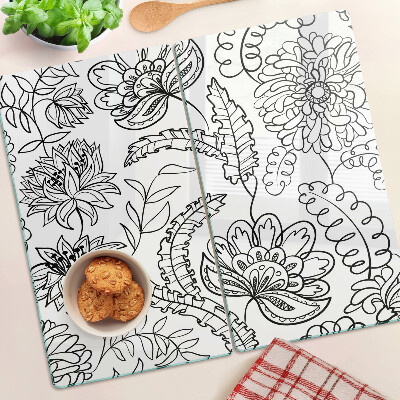 Skærebræt i glas Blomster doodle mønster