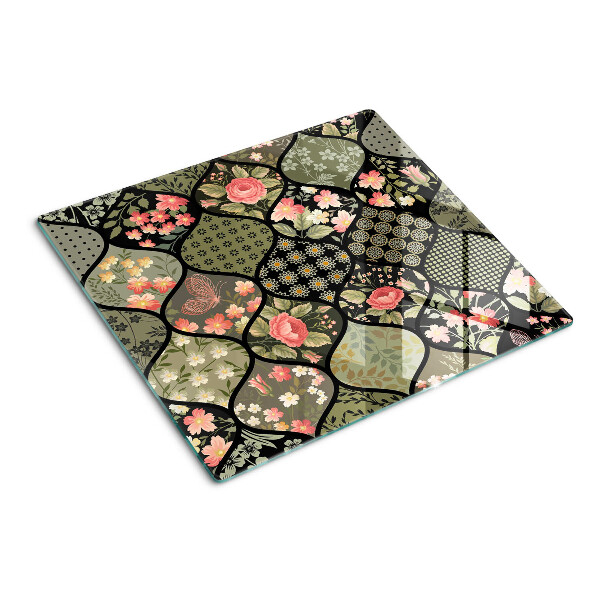 Glas skærebræt Blomsterpatchwork med geometriske mønstre