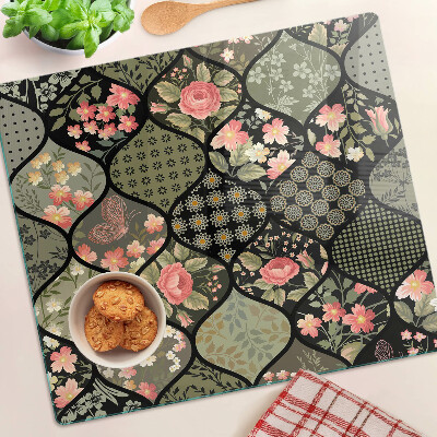 Glas skærebræt Blomsterpatchwork med geometriske mønstre