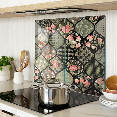 Glas skærebræt Blomsterpatchwork med geometriske mønstre