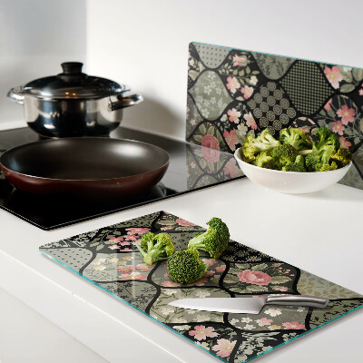 Glas skærebræt Blomsterpatchwork med geometriske mønstre