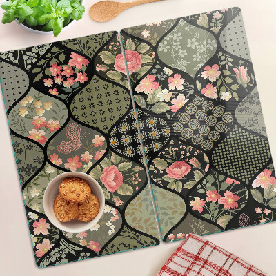 Glas skærebræt Blomsterpatchwork med geometriske mønstre