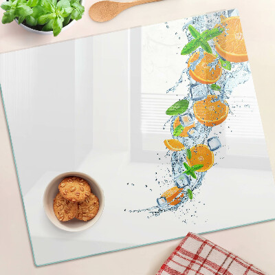 Glas skærebræt Citrusfrugter i vand