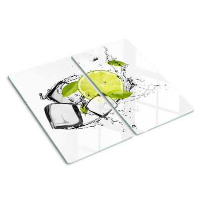 Skærebræt i glas Citron med is og blade