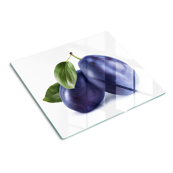 Glas skærebræt Blommer med blade