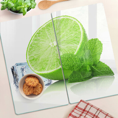 Glas skærebræt Lime med mynte og is