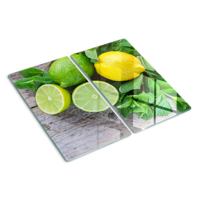 Glas skærebræt Citroner og limefrugter med mynte