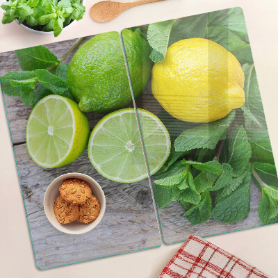 Glas skærebræt Citroner og limefrugter med mynte