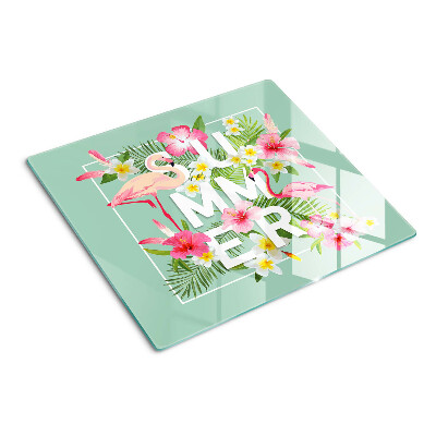 Glas skærebræt Sommerblomster og flamingoer