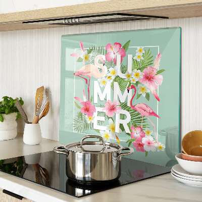 Glas skærebræt Sommerblomster og flamingoer