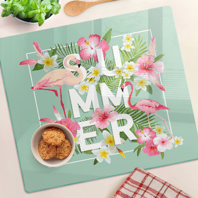 Glas skærebræt Sommerblomster og flamingoer