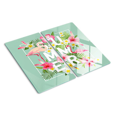 Glas skærebræt Sommerblomster og flamingoer