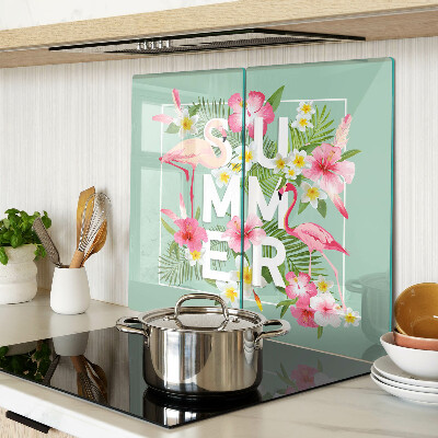 Glas skærebræt Sommerblomster og flamingoer