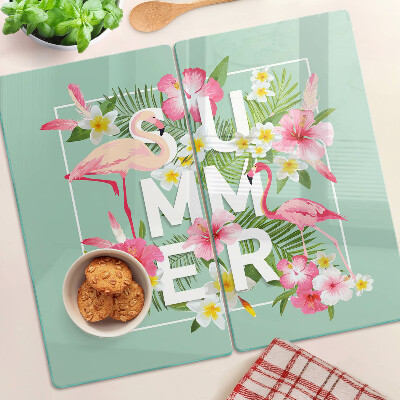 Glas skærebræt Sommerblomster og flamingoer