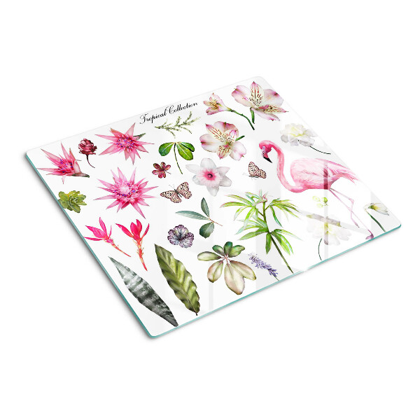 Skærebræt i glas Tropisk blomster- og fuglesamling