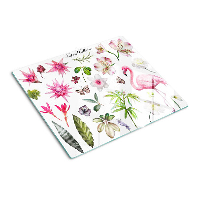 Skærebræt i glas Tropisk blomster- og fuglesamling