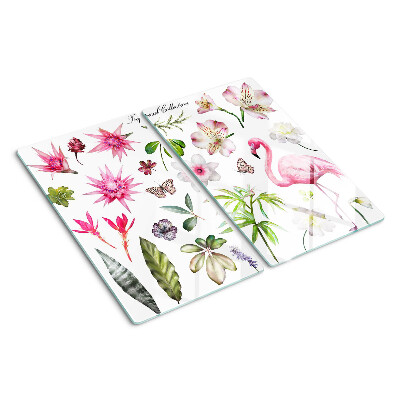 Skærebræt i glas Tropisk blomster- og fuglesamling