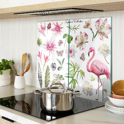 Skærebræt i glas Tropisk blomster- og fuglesamling