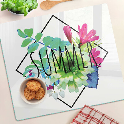 Skærebræt i glas Sommerblomster med påskriften 