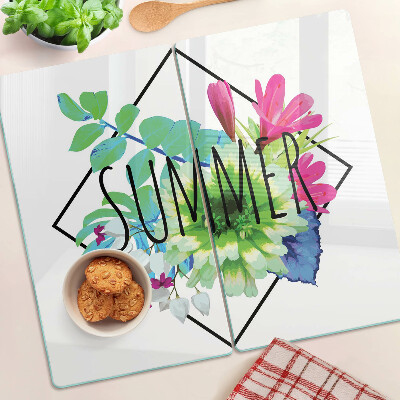 Skærebræt i glas Sommerblomster med påskriften 