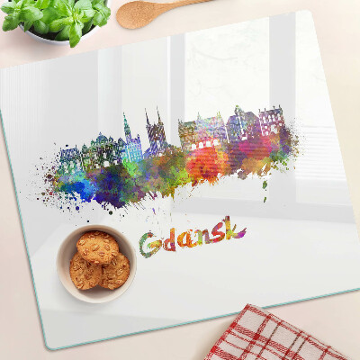 Skærebræt i glas Gdansk i akvarelfarver