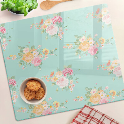 Glas skærebræt Blomstermønster i pastelfarver