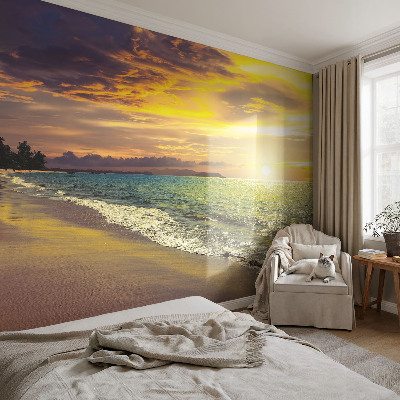 Vlies fototapet med motiv af en strand ved solnedgang