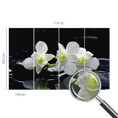 Fototapet stue med motiv af blomster og sten