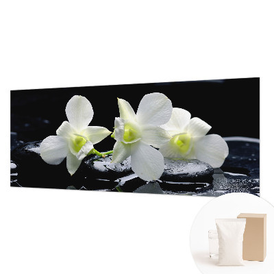 Fototapet stue med motiv af blomster og sten