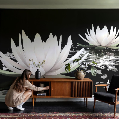 Fototapet soveværelse med motiv af vandblomster