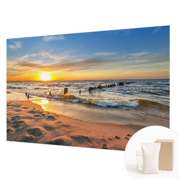 3D fototapet med motiv af en solnedgang på stranden