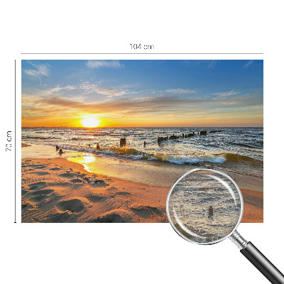 3D fototapet med motiv af en solnedgang på stranden